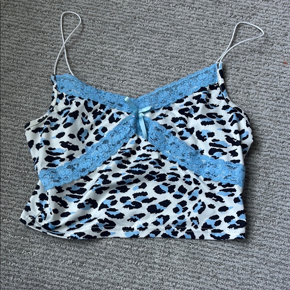 Blue and Black Leopard Print Women's Top